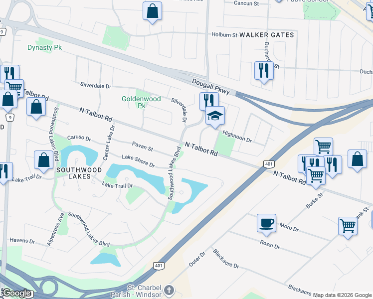 map of restaurants, bars, coffee shops, grocery stores, and more near in 