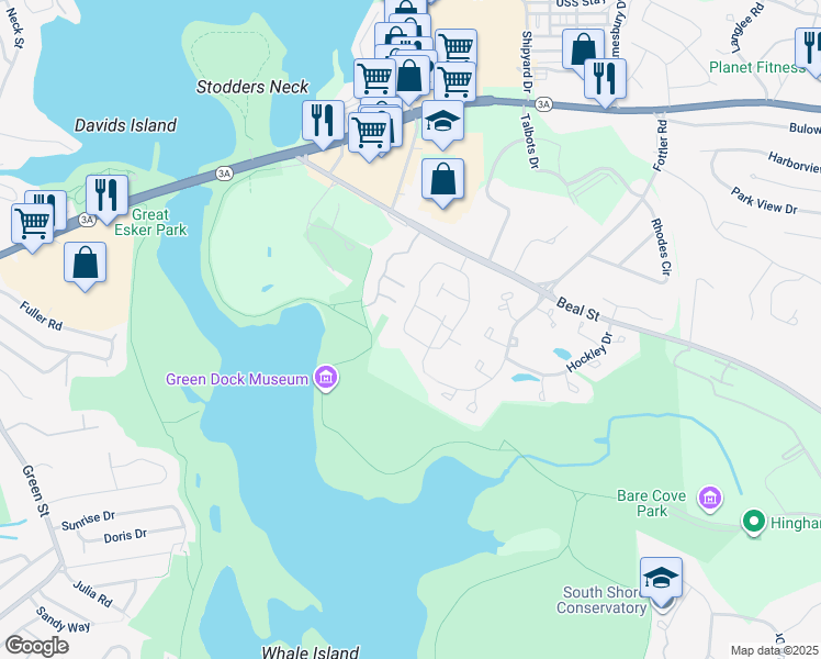 map of restaurants, bars, coffee shops, grocery stores, and more near 10 Beal's Cove Road in Hingham