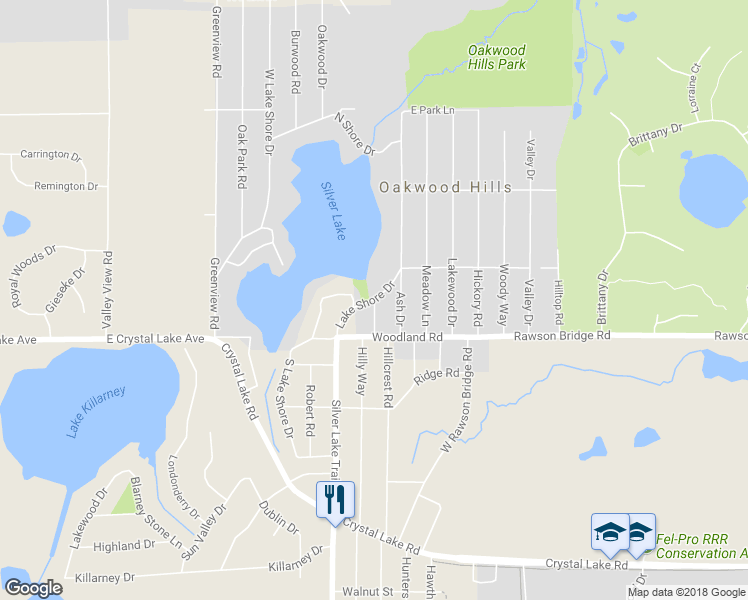 map of restaurants, bars, coffee shops, grocery stores, and more near 14 Echo Hill in Oakwood Hills