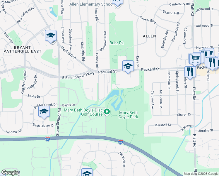map of restaurants, bars, coffee shops, grocery stores, and more near 2750 Packard Street in Ann Arbor