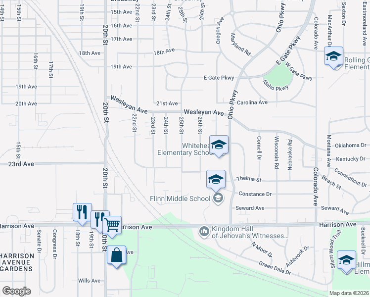 map of restaurants, bars, coffee shops, grocery stores, and more near 2324 25th Street in Rockford