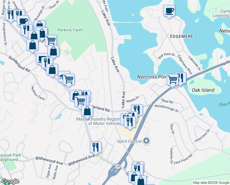 map of restaurants, bars, coffee shops, grocery stores, and more near 7 Cadman Street in Worcester