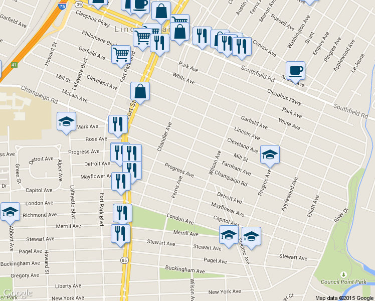 map of restaurants, bars, coffee shops, grocery stores, and more near 1017 Farnham Ave in Lincoln Park