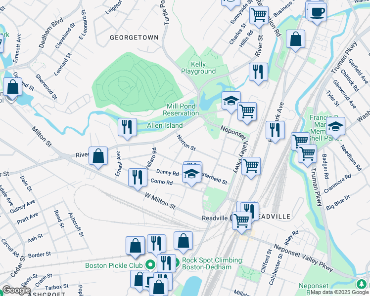 map of restaurants, bars, coffee shops, grocery stores, and more near 28 Norton Street in Boston