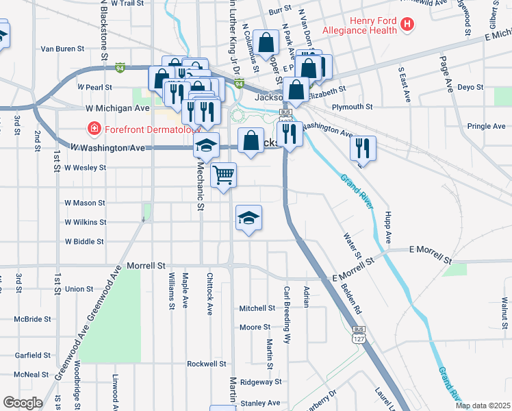 map of restaurants, bars, coffee shops, grocery stores, and more near 79 Warwick Court in Jackson