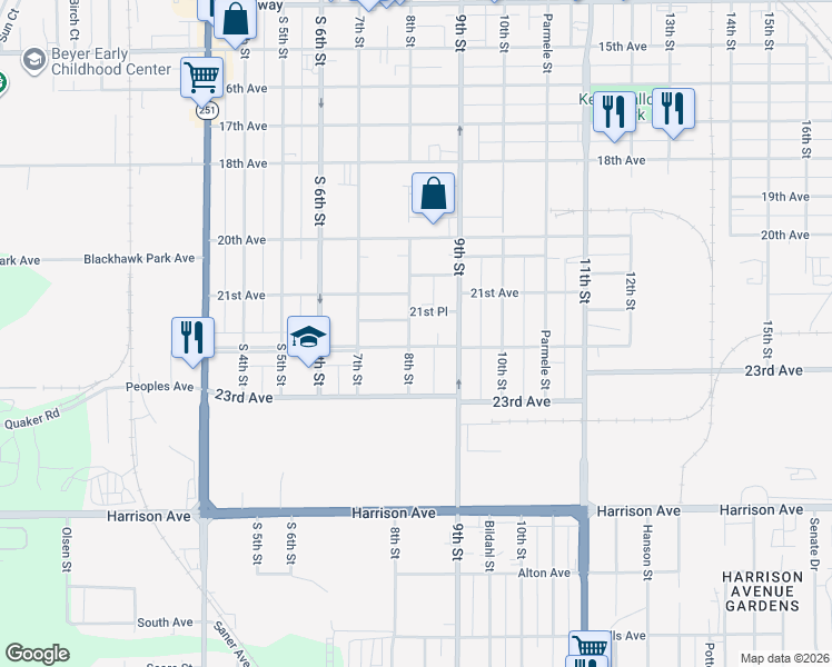map of restaurants, bars, coffee shops, grocery stores, and more near 2236 8th Street in Rockford
