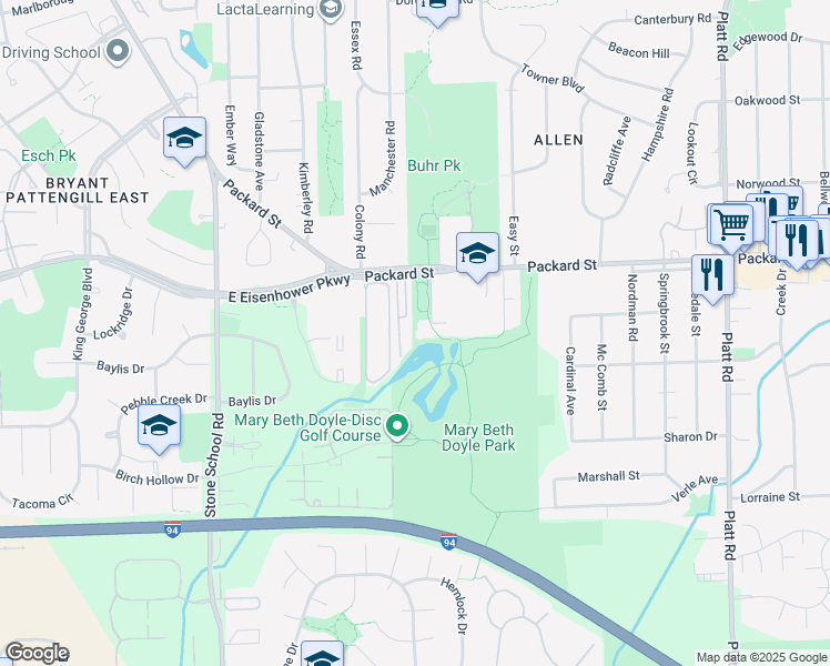 map of restaurants, bars, coffee shops, grocery stores, and more near 2750 Packard Street in Ann Arbor