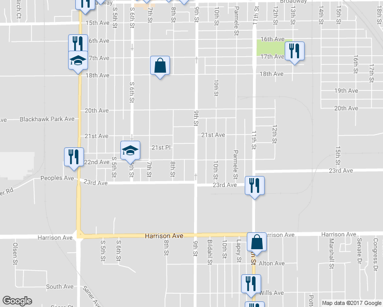 map of restaurants, bars, coffee shops, grocery stores, and more near 2251 9th Street in Rockford