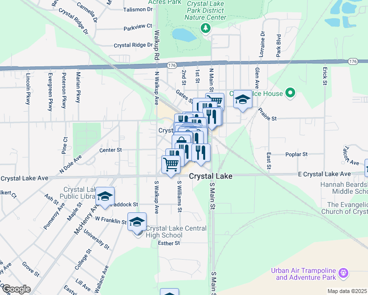 map of restaurants, bars, coffee shops, grocery stores, and more near 4248 Brink Street in Crystal Lake