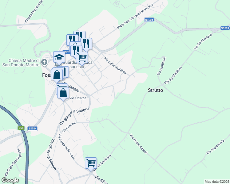 map of restaurants, bars, coffee shops, grocery stores, and more near 3 Via Fonticelli in Provincia di Chieti