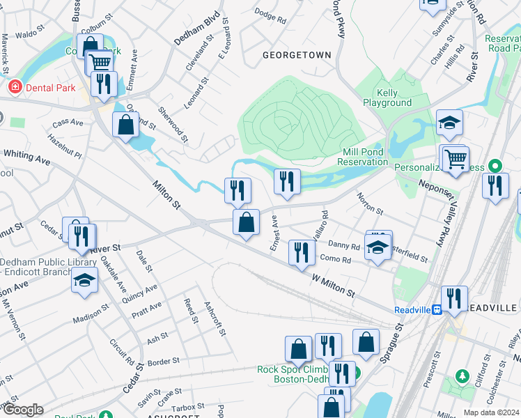 map of restaurants, bars, coffee shops, grocery stores, and more near in Boston