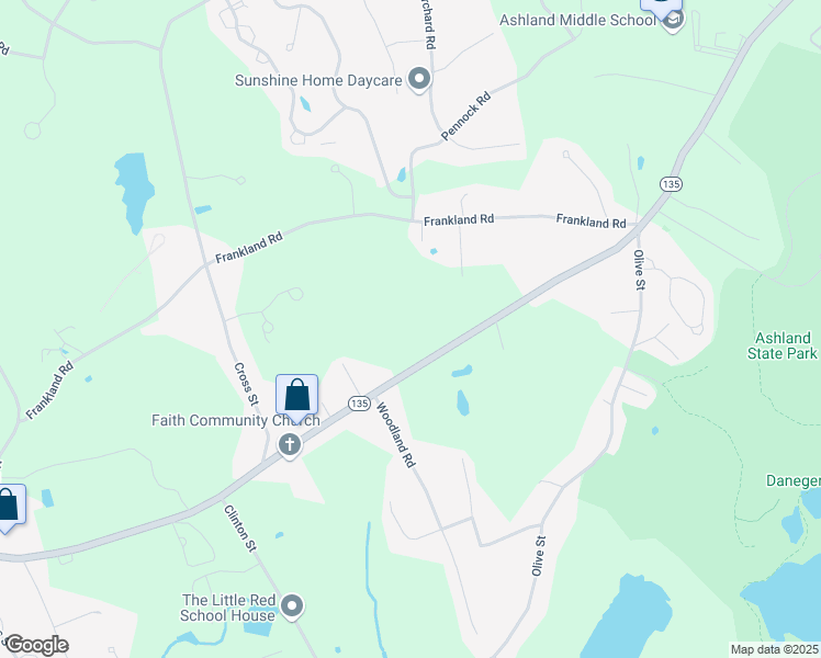 map of restaurants, bars, coffee shops, grocery stores, and more near 30a Ashland Woods Lane in Ashland