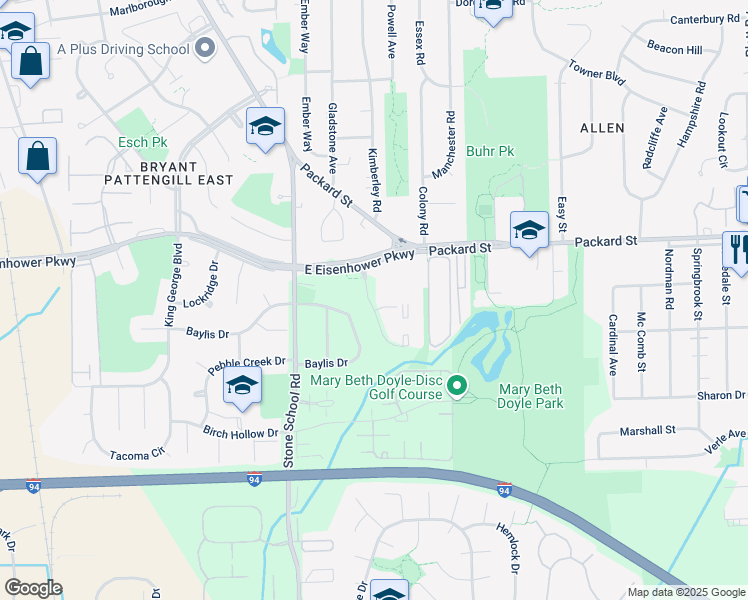 map of restaurants, bars, coffee shops, grocery stores, and more near 3197 Homestead Commons Drive in Ann Arbor