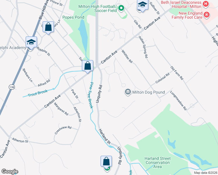 map of restaurants, bars, coffee shops, grocery stores, and more near 13 Preacher Road in Milton