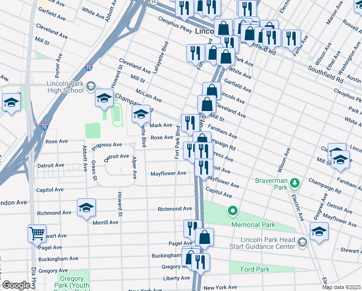 map of restaurants, bars, coffee shops, grocery stores, and more near 1324 Progress Avenue in Lincoln Park