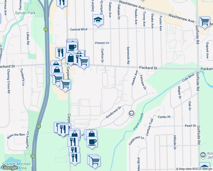 map of restaurants, bars, coffee shops, grocery stores, and more near 3120 Promenade Circle in Ann Arbor