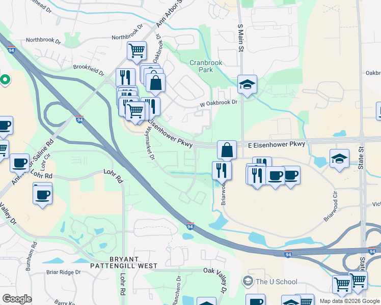 map of restaurants, bars, coffee shops, grocery stores, and more near 2924 Signature Boulevard in Ann Arbor