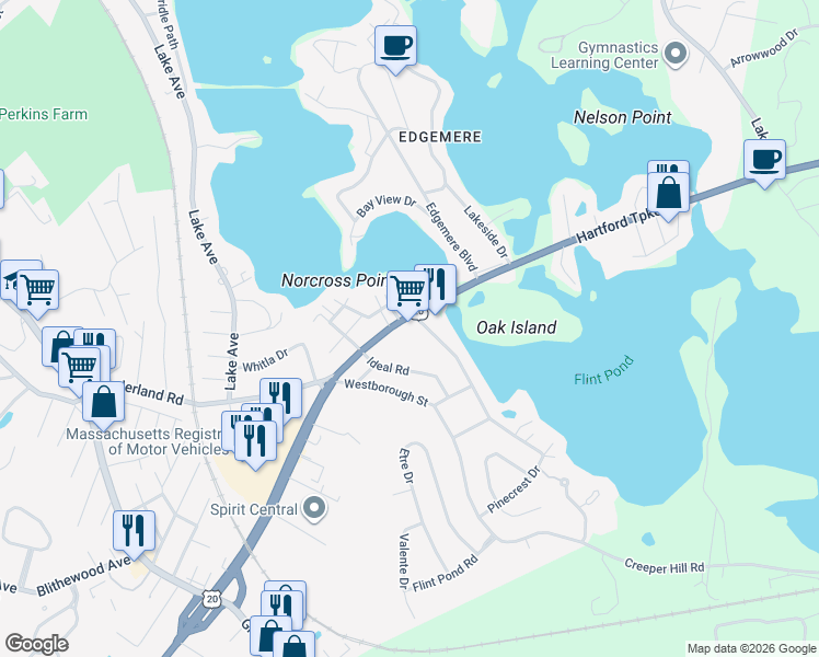 map of restaurants, bars, coffee shops, grocery stores, and more near 10 Hartford Turnpike in Shrewsbury