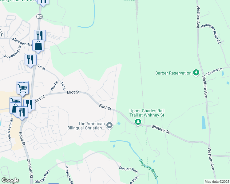map of restaurants, bars, coffee shops, grocery stores, and more near 7 Byron Road in Ashland