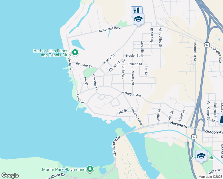 map of restaurants, bars, coffee shops, grocery stores, and more near 811 Quail Point Drive in Klamath Falls