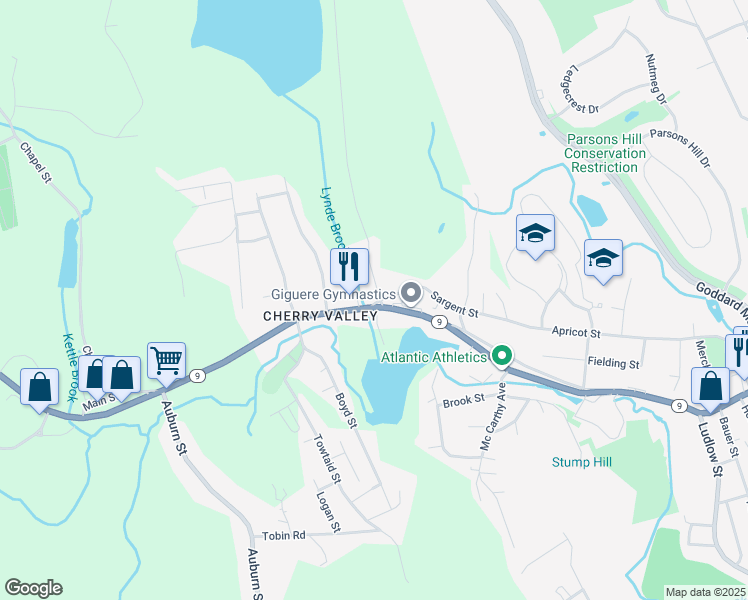 map of restaurants, bars, coffee shops, grocery stores, and more near 2 Sargent Street in Leicester