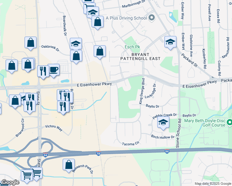 map of restaurants, bars, coffee shops, grocery stores, and more near 3236 Alpine Drive in Ann Arbor