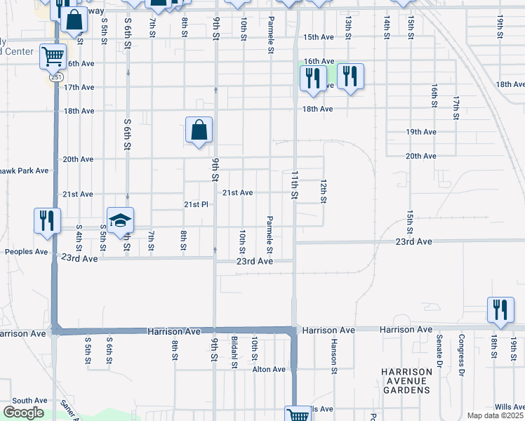 map of restaurants, bars, coffee shops, grocery stores, and more near 1418 22nd Avenue in Rockford