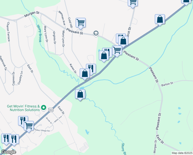 map of restaurants, bars, coffee shops, grocery stores, and more near 30 West State Street in Granby