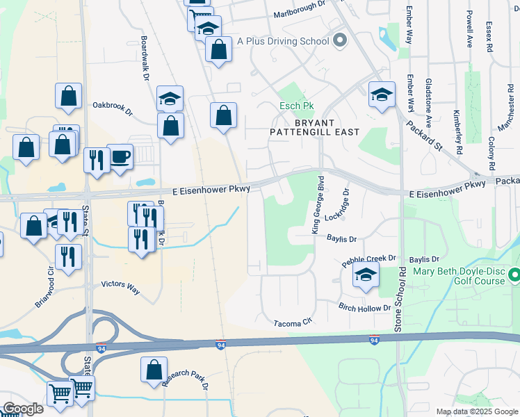 map of restaurants, bars, coffee shops, grocery stores, and more near 3236 Alpine Drive in Ann Arbor