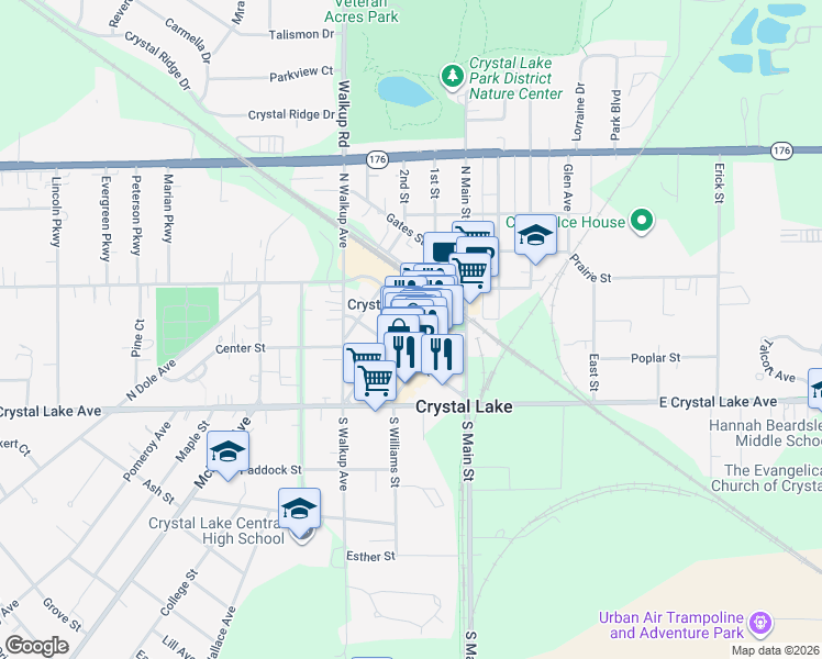 map of restaurants, bars, coffee shops, grocery stores, and more near 4248 Brink Street in Crystal Lake