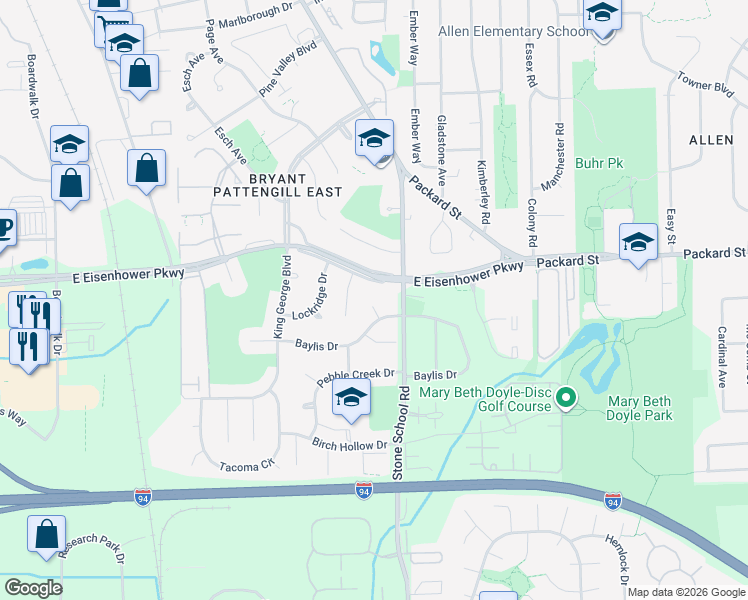 map of restaurants, bars, coffee shops, grocery stores, and more near 2919 Ward Court in Ann Arbor