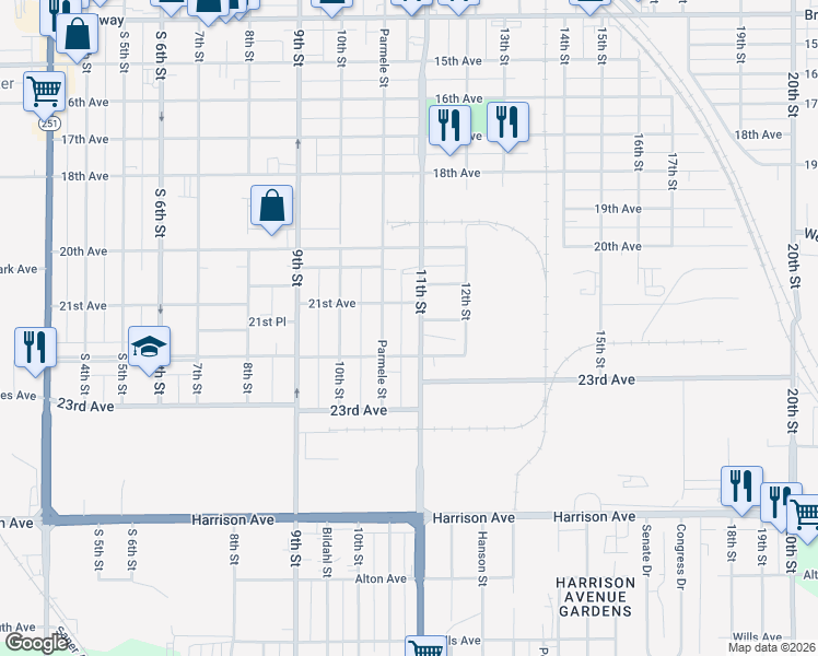 map of restaurants, bars, coffee shops, grocery stores, and more near 2235 11th Street in Rockford