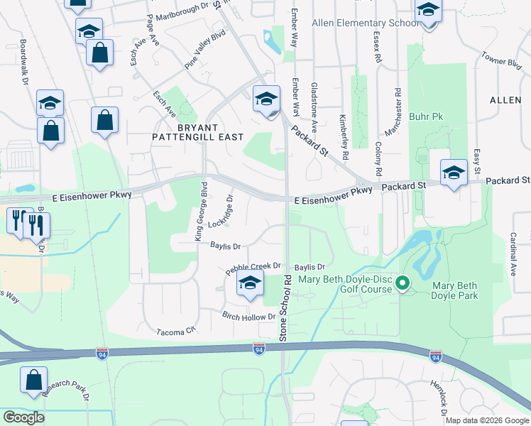 map of restaurants, bars, coffee shops, grocery stores, and more near 2919 Ward Court in Ann Arbor