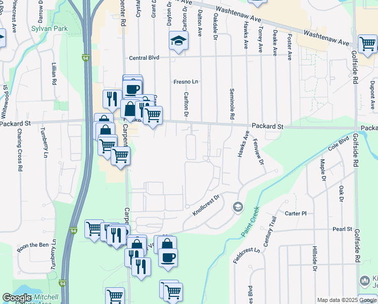 map of restaurants, bars, coffee shops, grocery stores, and more near 3120 Promenade Circle in Ann Arbor