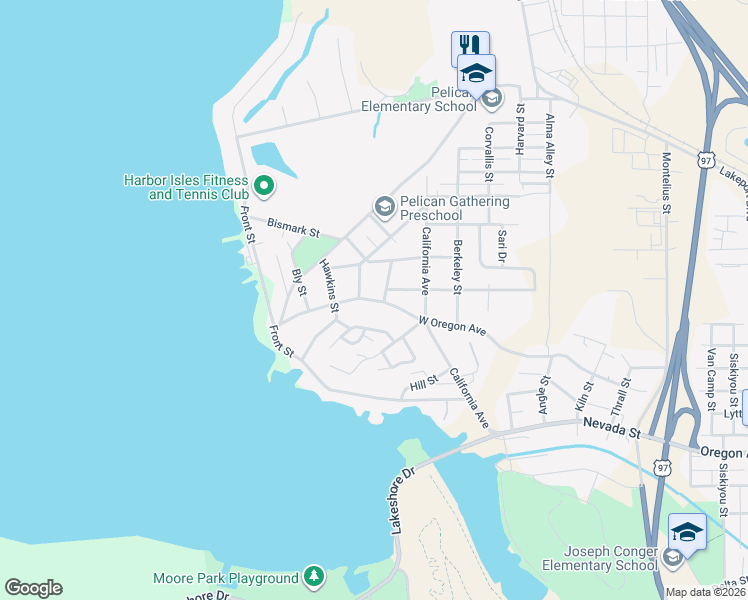 map of restaurants, bars, coffee shops, grocery stores, and more near 812 West Oregon Avenue in Klamath Falls