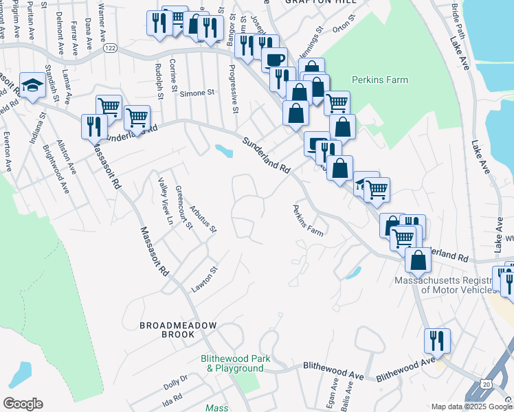 map of restaurants, bars, coffee shops, grocery stores, and more near 29 Duncannon Avenue in Worcester