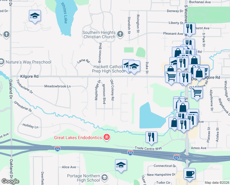 map of restaurants, bars, coffee shops, grocery stores, and more near 5122 Grosse Pointe Street in Portage