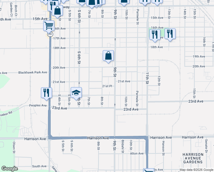 map of restaurants, bars, coffee shops, grocery stores, and more near 2236 8th Street in Rockford