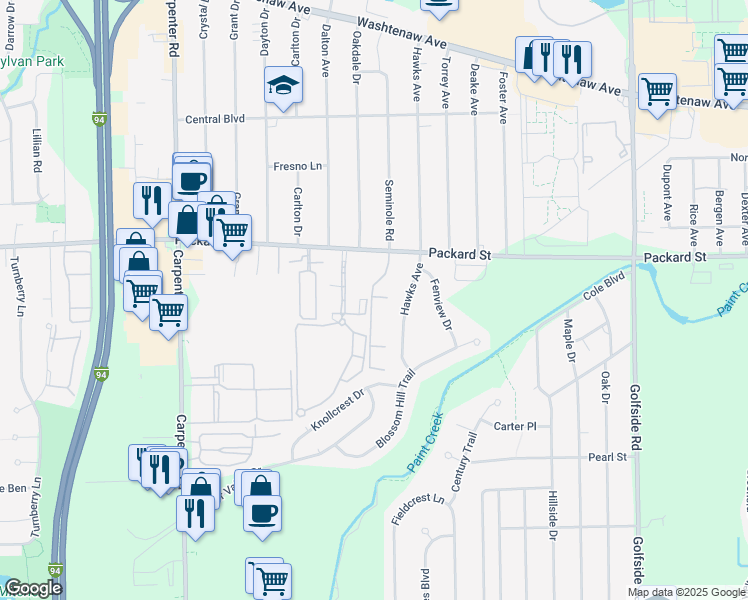 map of restaurants, bars, coffee shops, grocery stores, and more near 3166 Hawks Avenue in Ann Arbor
