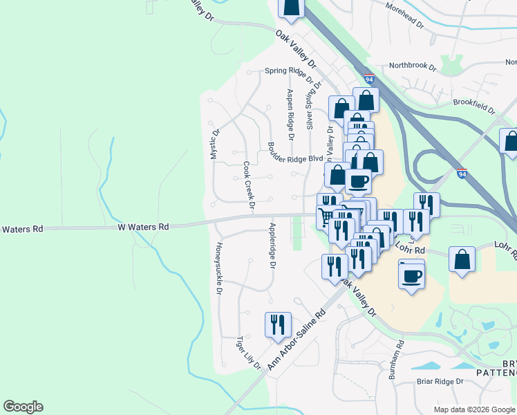 map of restaurants, bars, coffee shops, grocery stores, and more near 3006 Honeysuckle Drive in Ann Arbor