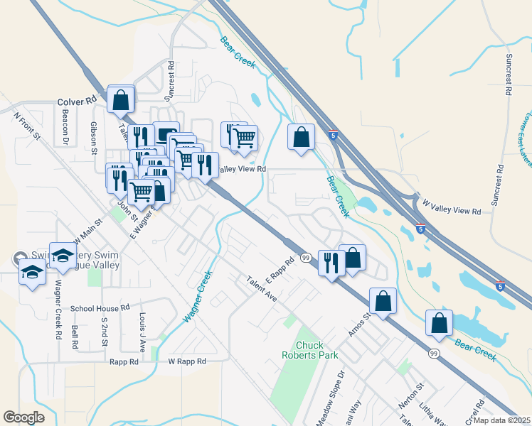 map of restaurants, bars, coffee shops, grocery stores, and more near 309 Oregon 99 in Talent