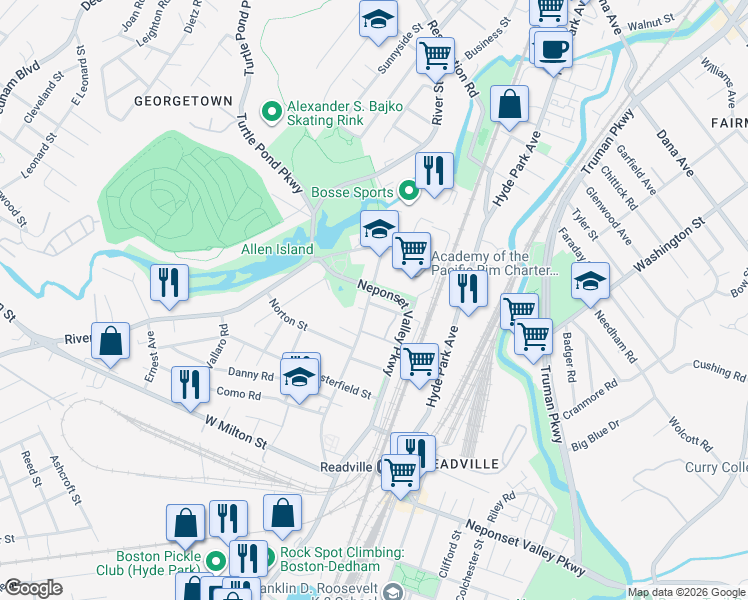map of restaurants, bars, coffee shops, grocery stores, and more near 15 Waterloo Street in Boston