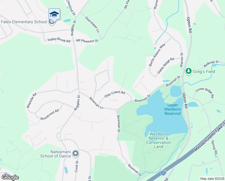 map of restaurants, bars, coffee shops, grocery stores, and more near 17 Olde Coach Road in Westborough