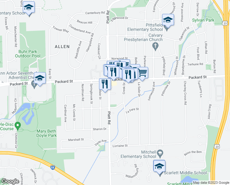 map of restaurants, bars, coffee shops, grocery stores, and more near 3029 Aspen Lane in Ann Arbor