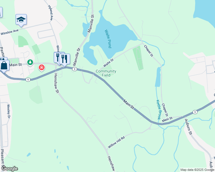 map of restaurants, bars, coffee shops, grocery stores, and more near 651 Main Street in Leicester