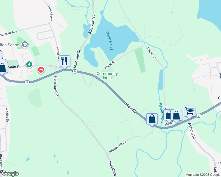map of restaurants, bars, coffee shops, grocery stores, and more near 724 Main Street in Leicester