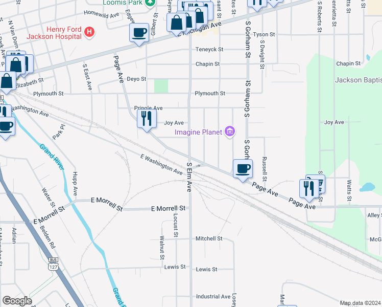 map of restaurants, bars, coffee shops, grocery stores, and more near 809 South Elm Avenue in Jackson