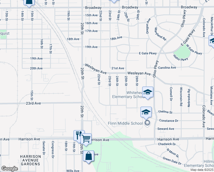 map of restaurants, bars, coffee shops, grocery stores, and more near 2215 23rd Street in Rockford
