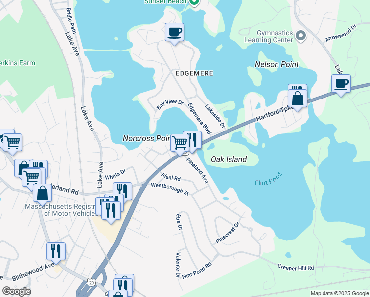 map of restaurants, bars, coffee shops, grocery stores, and more near 11B Hartford Turnpike in Shrewsbury
