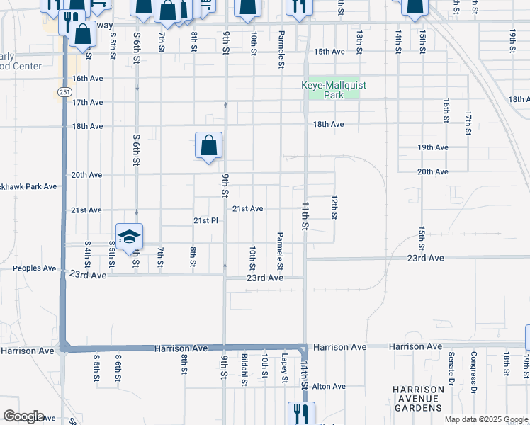 map of restaurants, bars, coffee shops, grocery stores, and more near 1417 21st Avenue in Rockford